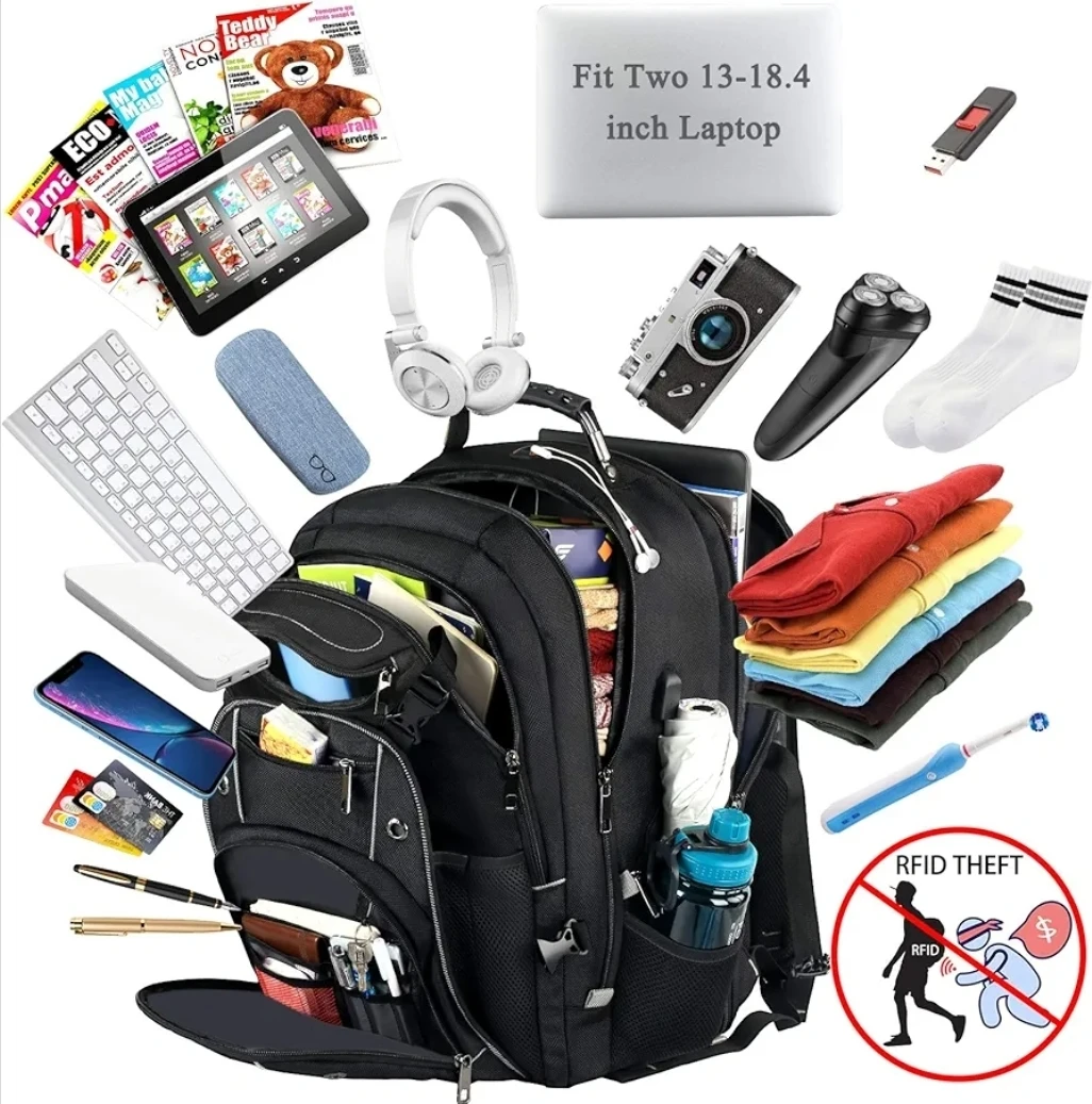 Black 18.4 Inch Laptop Backpack with USB Charging Port - photo 2