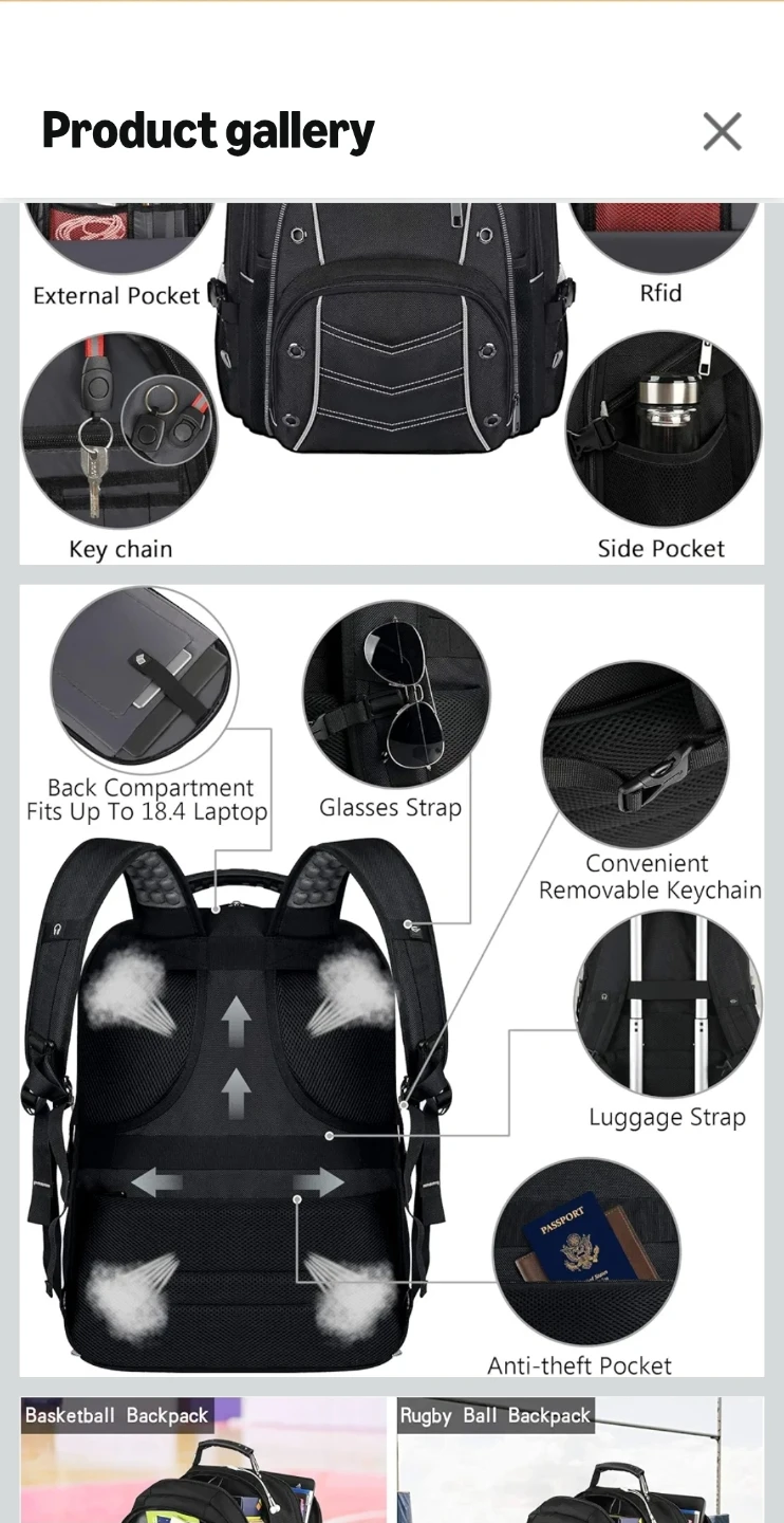 Black 18.4 Inch Laptop Backpack with USB Charging Port - photo 5