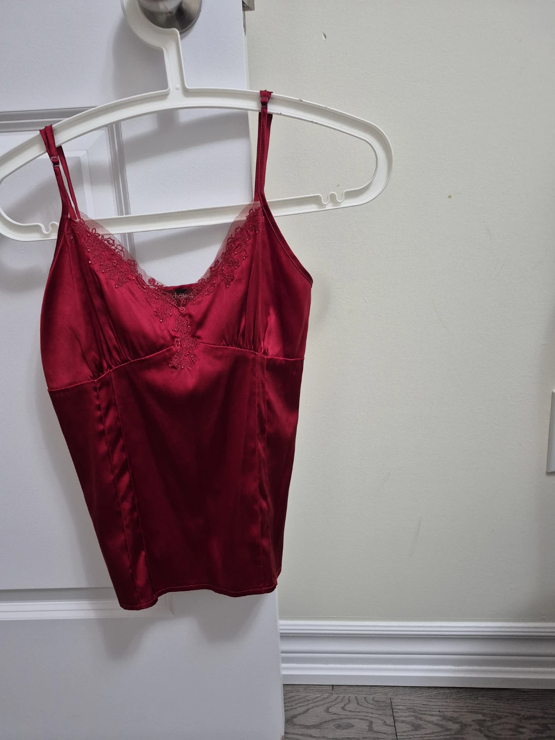 Le chateau Red Silk Camisole with Lace Trim