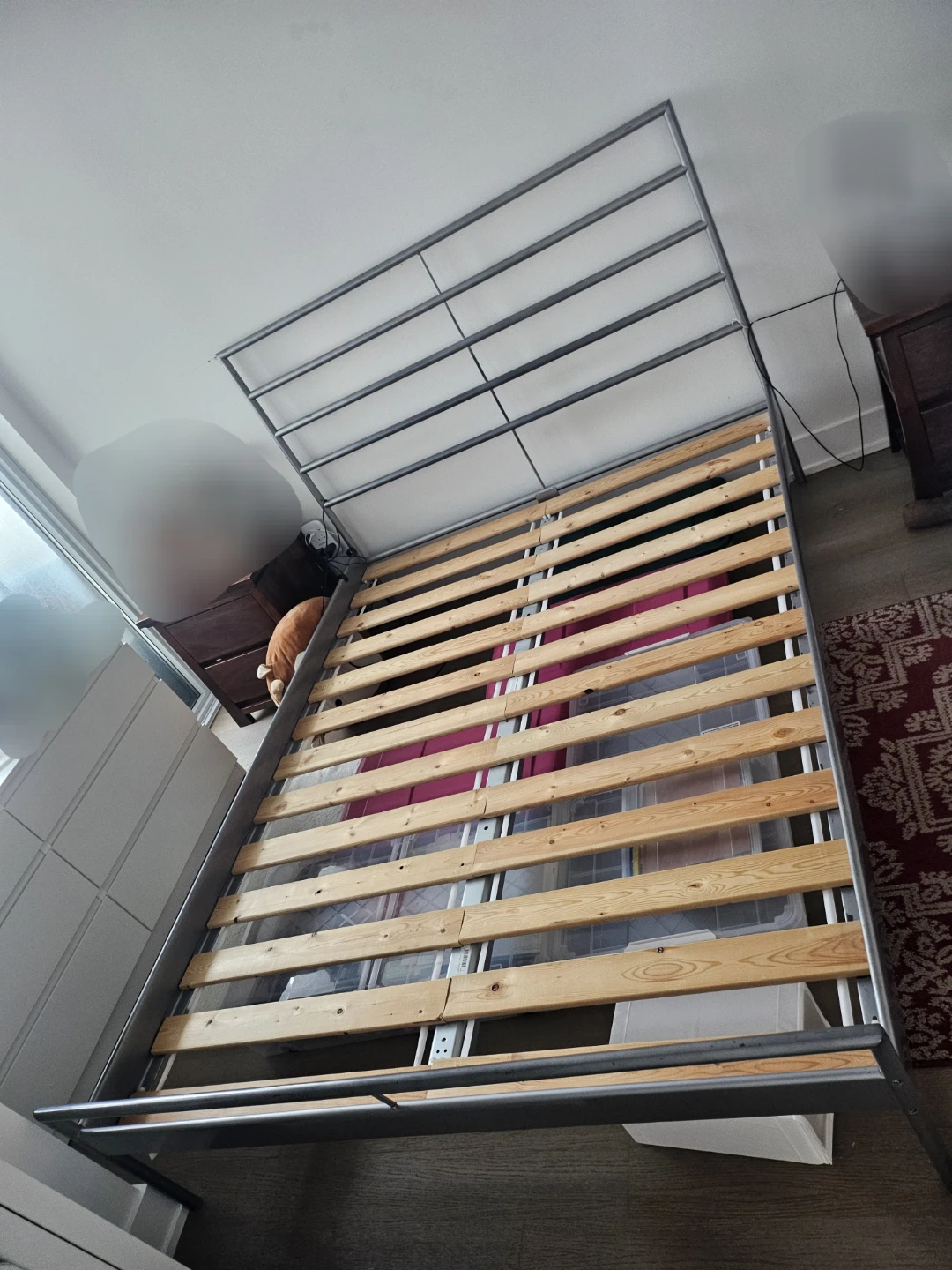 Queen Metal Bed Frame w/ Wooden Slats