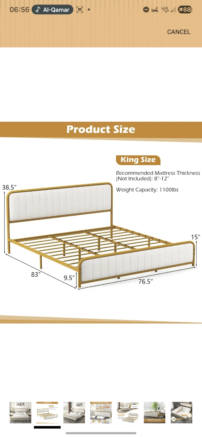 King Size Metal Bed Frame with White Upholstered Headboard - photo 2