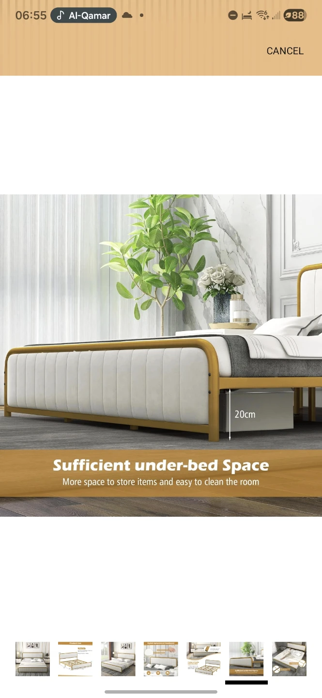 King Size Metal Bed Frame with White Upholstered Headboard - photo 3