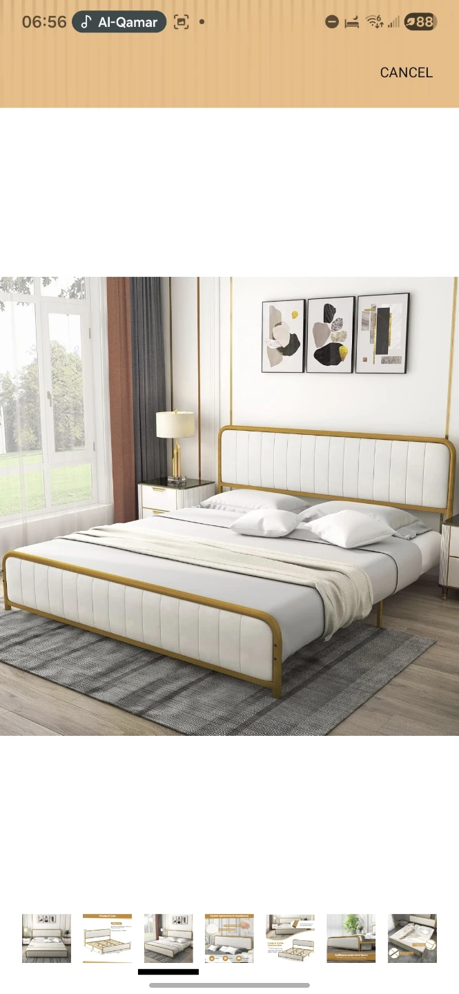 King Size Metal Bed Frame with White Upholstered Headboard - photo 4