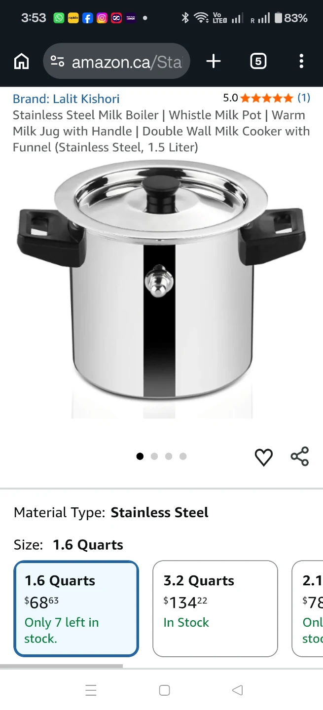 Stainless Steel Milk Boiler Whistle Milk Pot 1.5 ltr