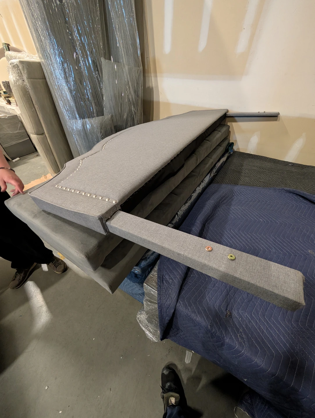 Grey Upholstered Headboard with Support Legs