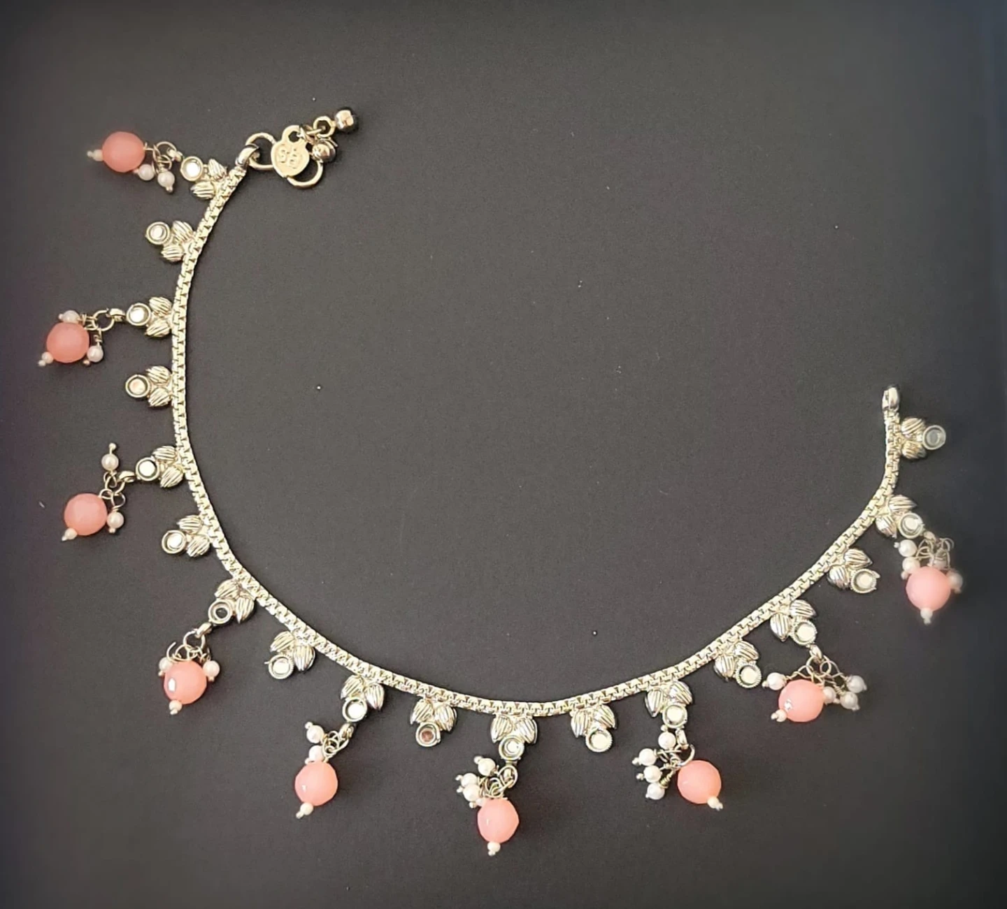 Silver-tone hair accessories with Pink Beads and Leaf Charms