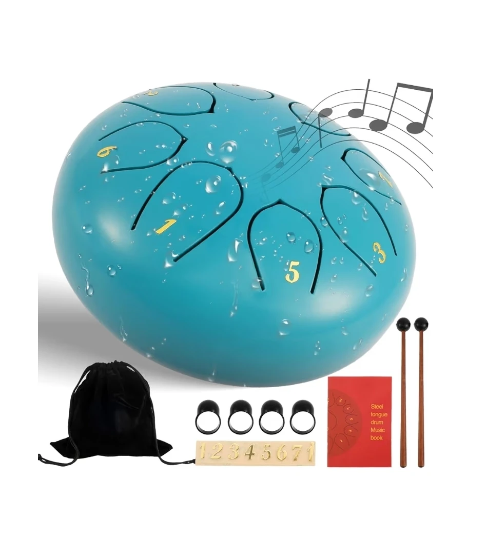Steel Tongue Drum 6” 8 Note Hand Pan Tank Drum Meditation Kit