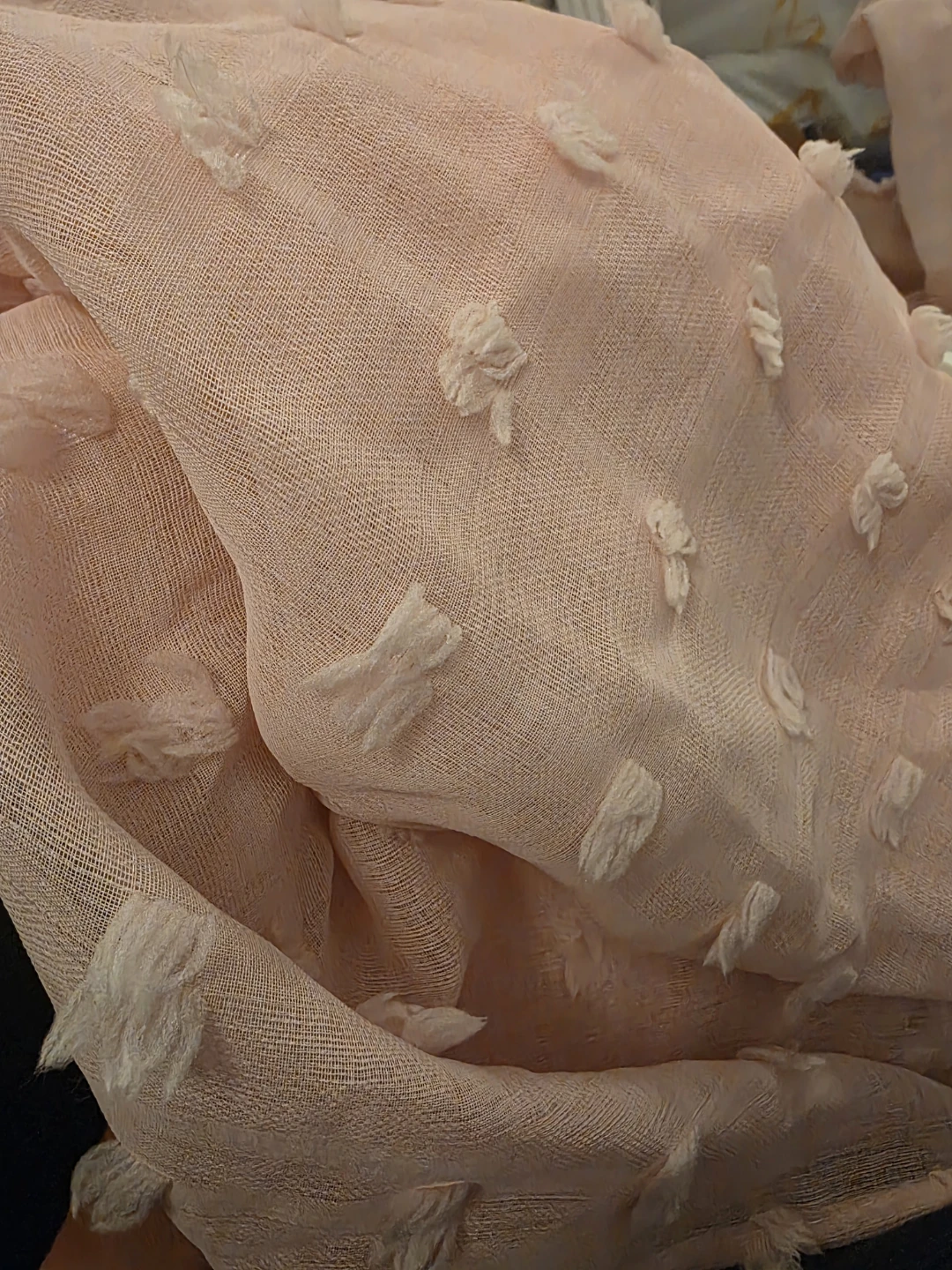 Pink Sheer Curtains with Pom Pom Texture