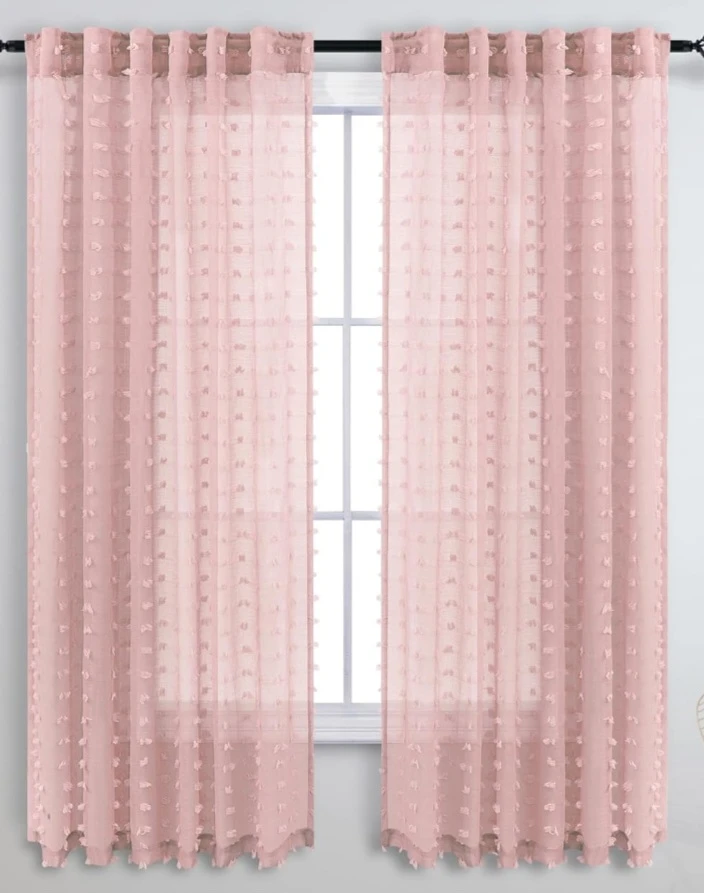 Pink Sheer Curtains with Pom Pom Texture - photo 3