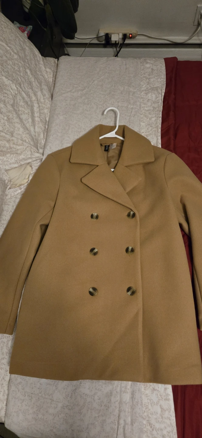 H&M Camel Double-Breasted Wool Blend Coat