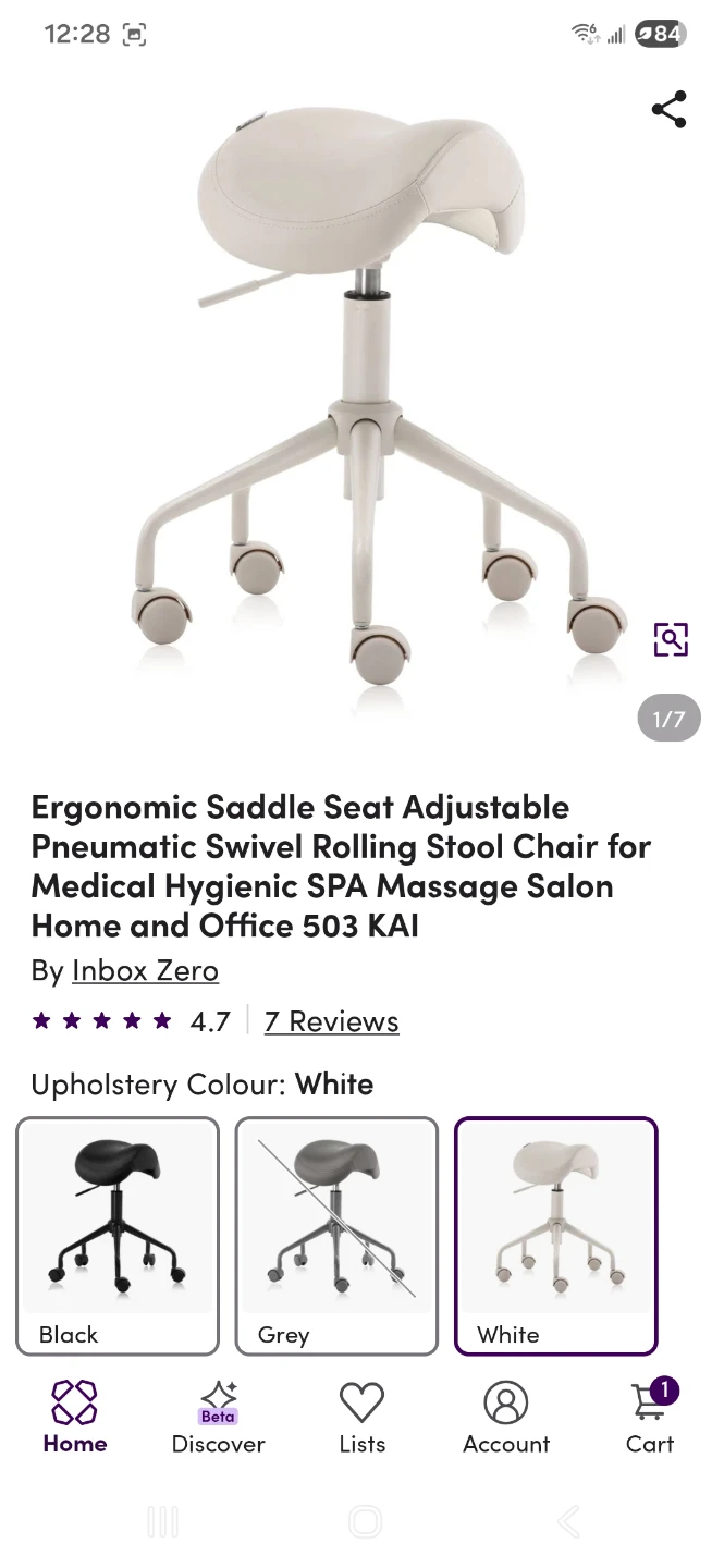Beige/off white Ergonomic Saddle Seat Rolling Stool Chair
