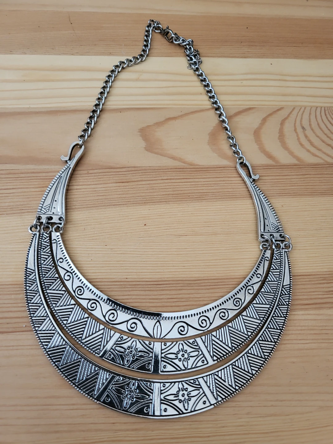 Silver Tone Tribal Statement Necklace