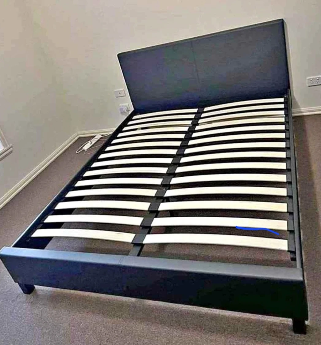 Dark Brown Faux Leather Bed Frame with Slats