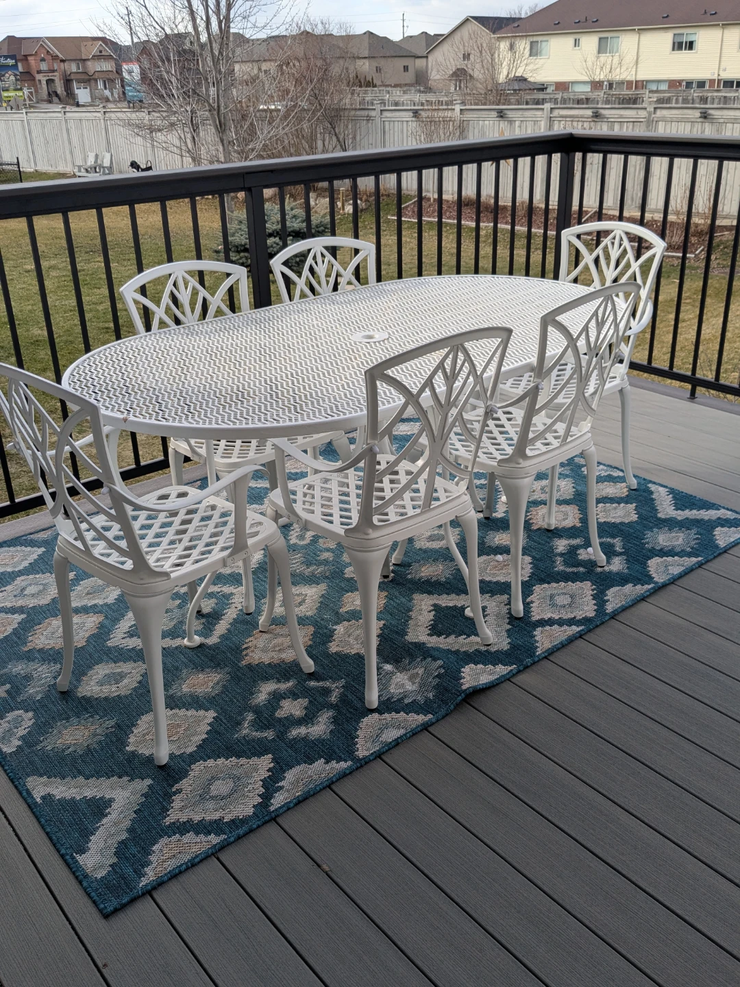 White Patio Dining Set - Oval Table and 6 Chairs