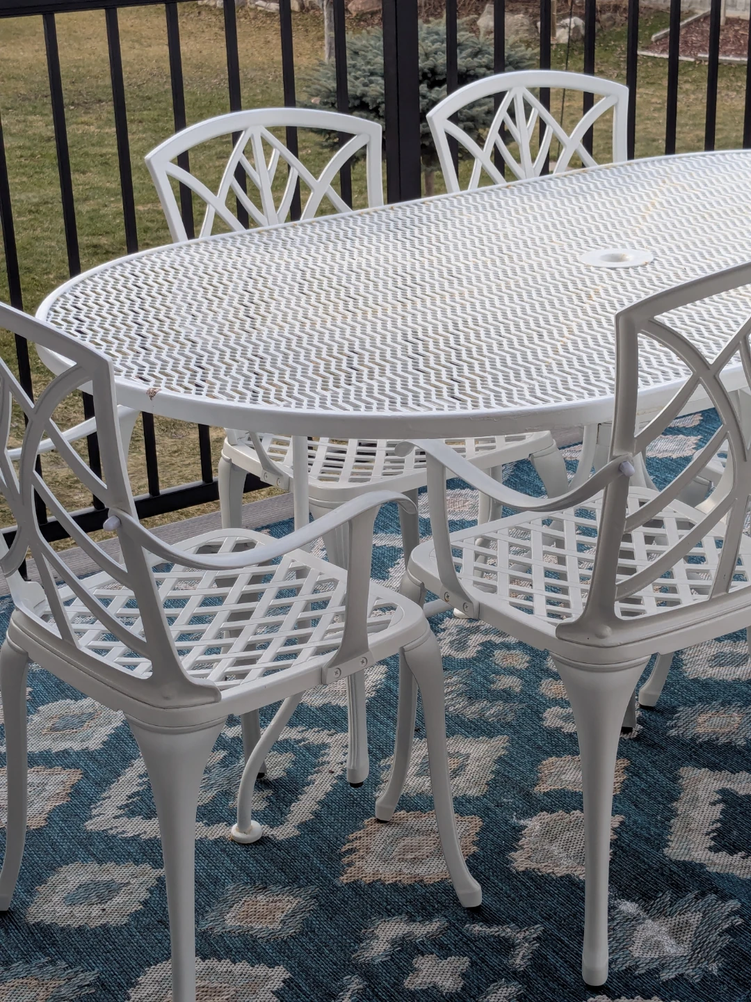 White Patio Dining Set - Oval Table and 6 Chairs - photo 2