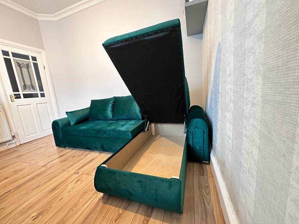 Green Velvet Sofa Bed with Storage - photo 2