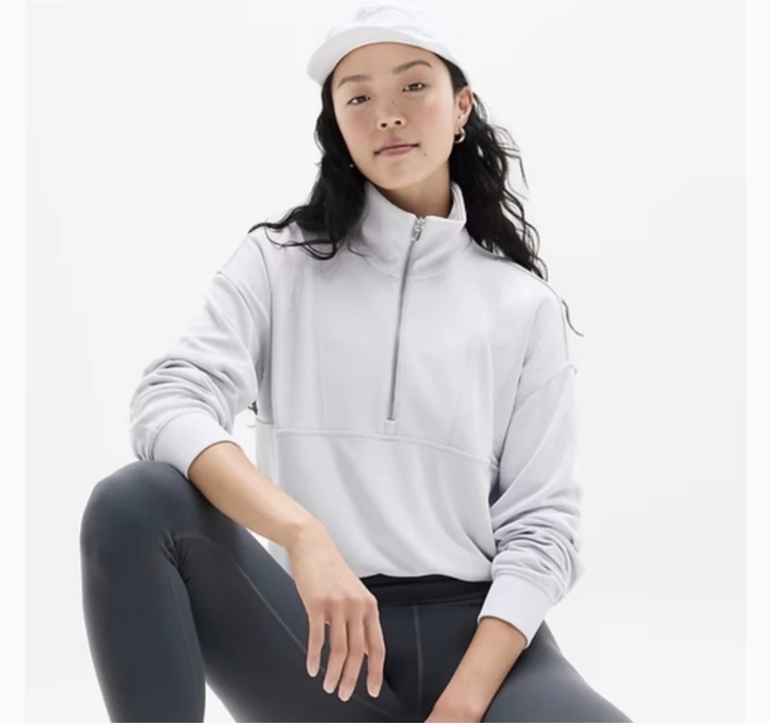 Athleta Seasoft Rib 1/4 Zip Popover  Grey