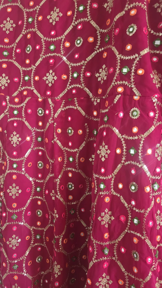 Pink Tiered Dress with Gold Trim and Embellishments - photo 2