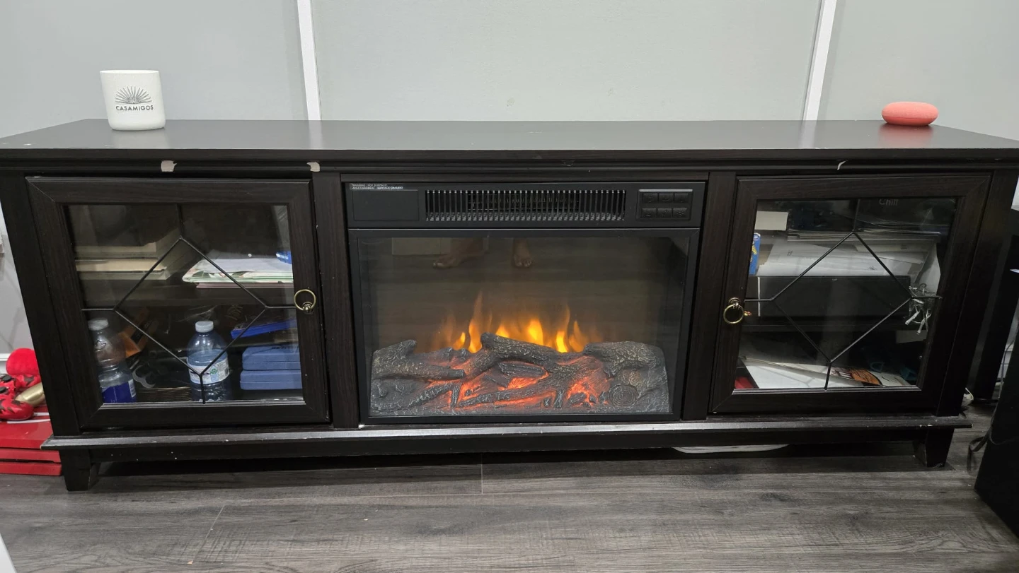 Dark Wood Electric Fireplace Media Console