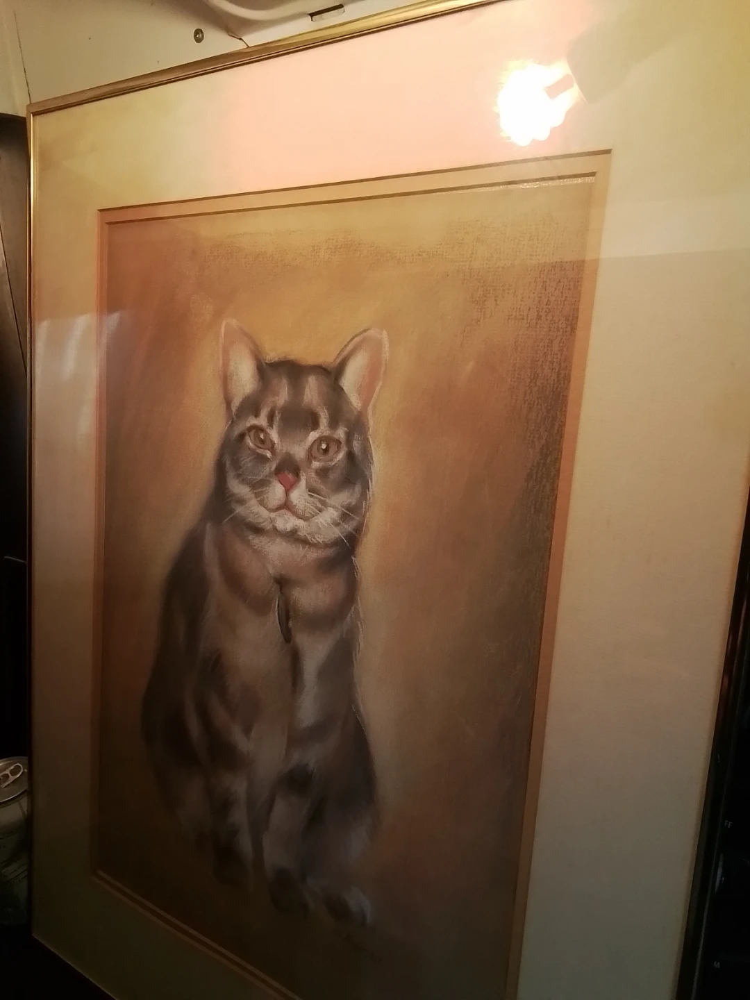 Vintage Framed Pastel Cat Portrait by J.B. Nicol 18x24" - photo 3