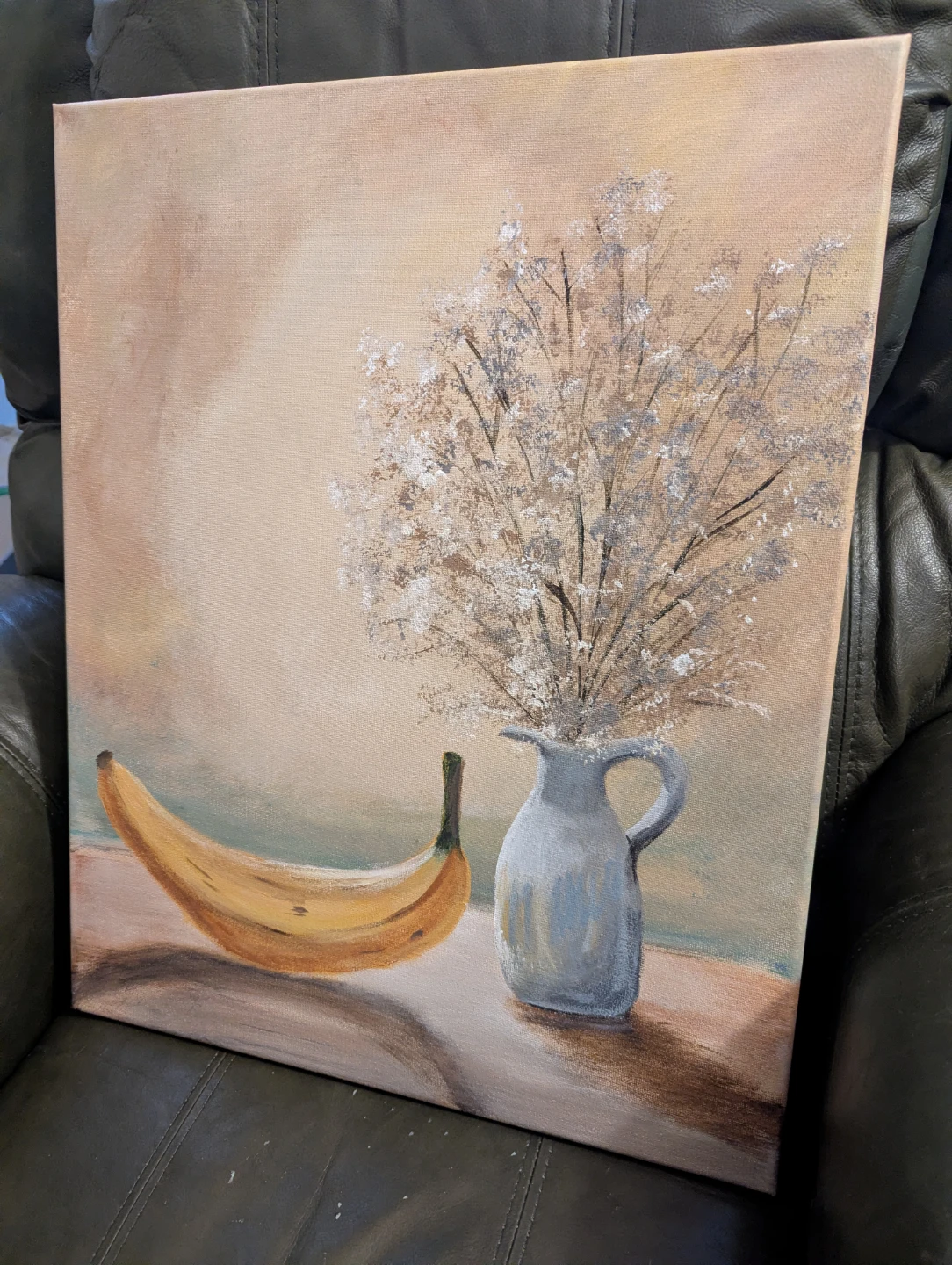 Still Life Painting of Banana and Babysbreath