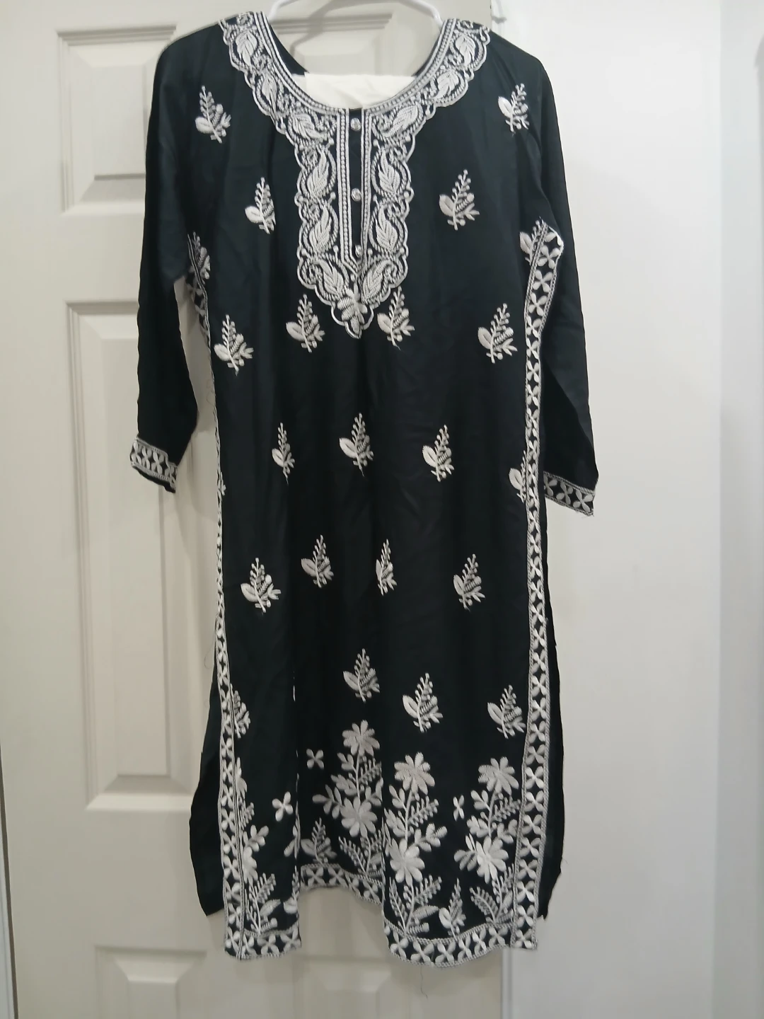Black Embroidered Tunic with White Details