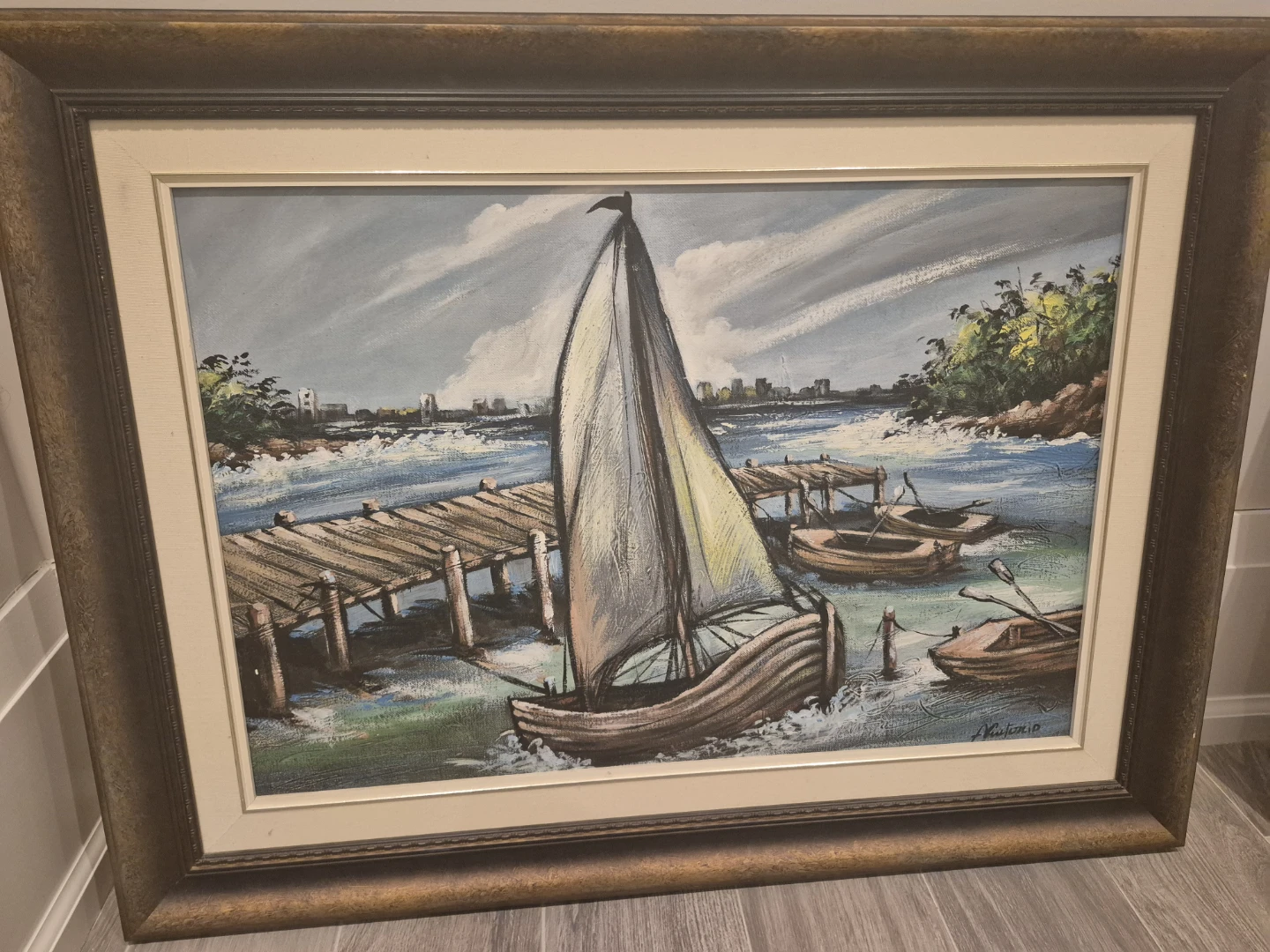 Vintage Framed Nautical and Cityscape Paintings (Set of 2) - photo 2
