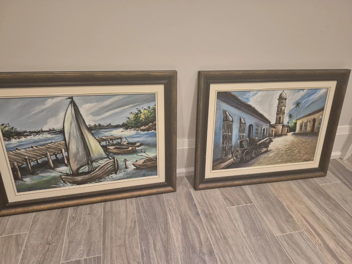 Vintage Framed Nautical and Cityscape Paintings (Set of 2) - photo 3