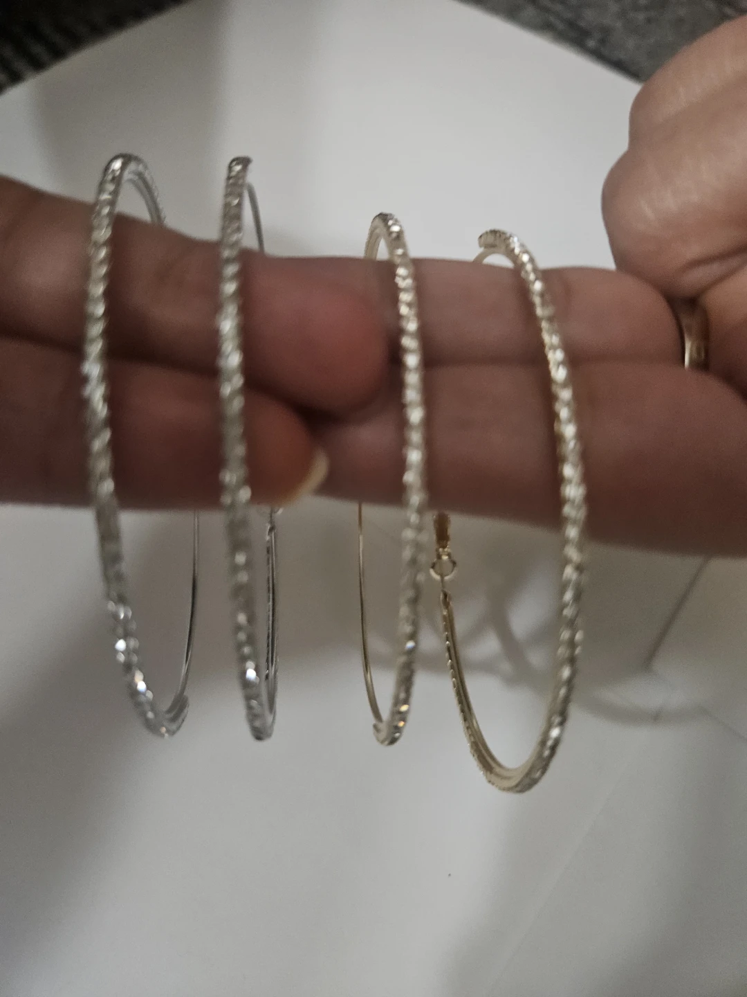 Set of 2 Sparkly Hoop Earrings - Silver & Gold Tone