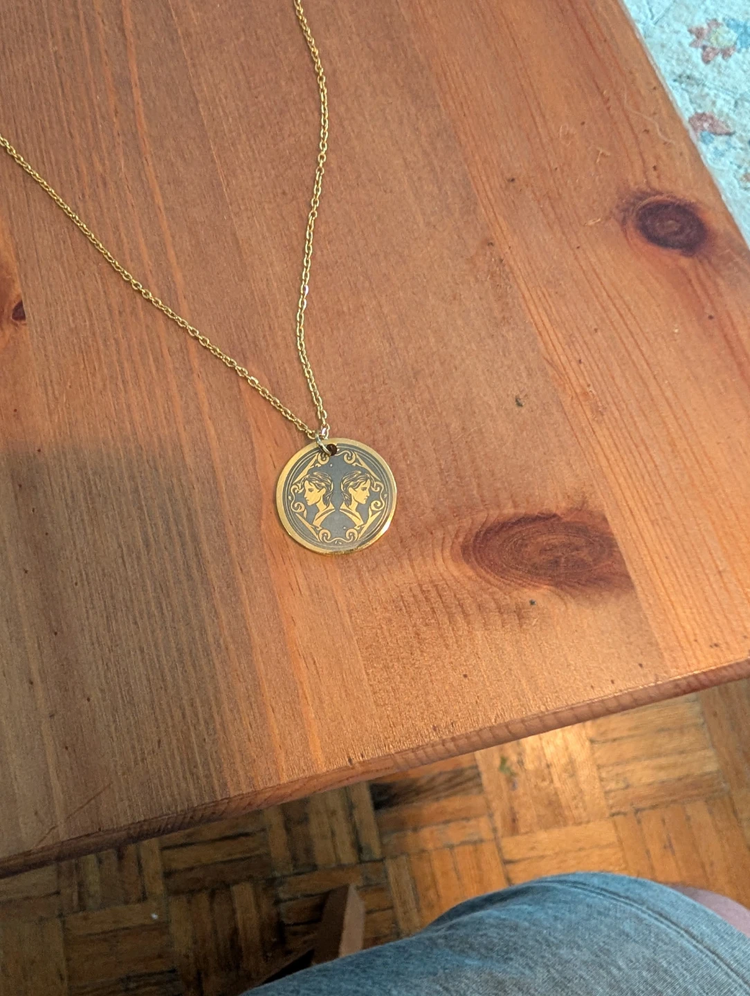 Stainless steel Gemini Necklace with Round Medallion Pendant