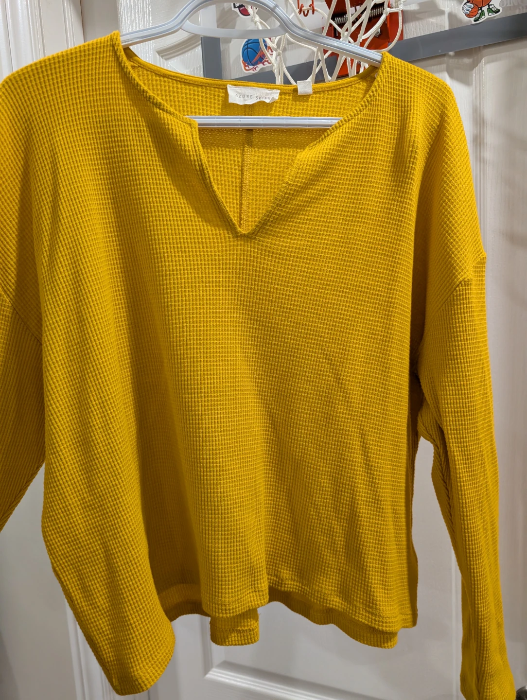 Azure Skies Waffle Knit V-Neck Top - Size S