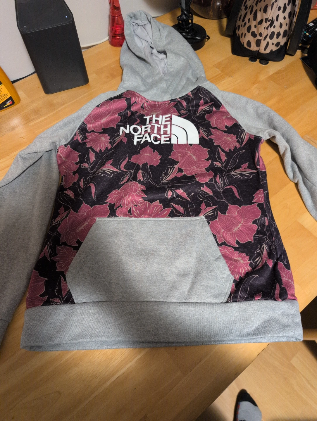 The North Face Women's Hoodie - Grey/Floral Print - Size M