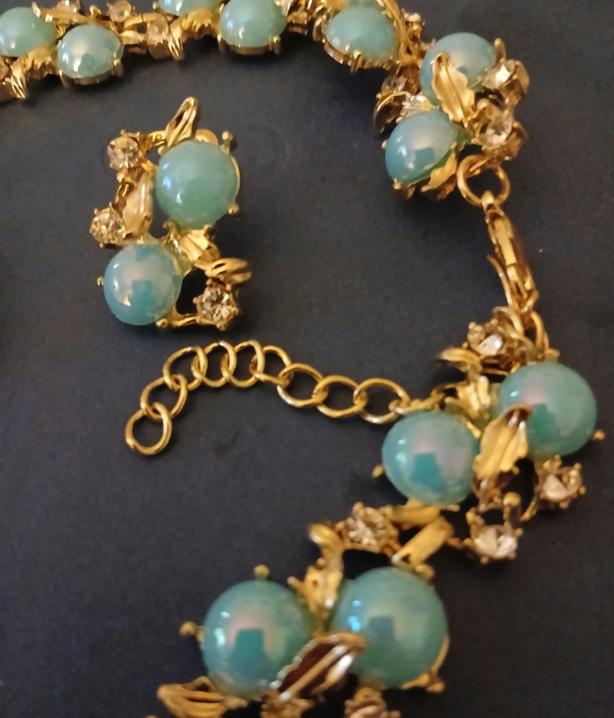 Vintage Gold Tone Necklace and Earring Set with Blue Beads - photo 3