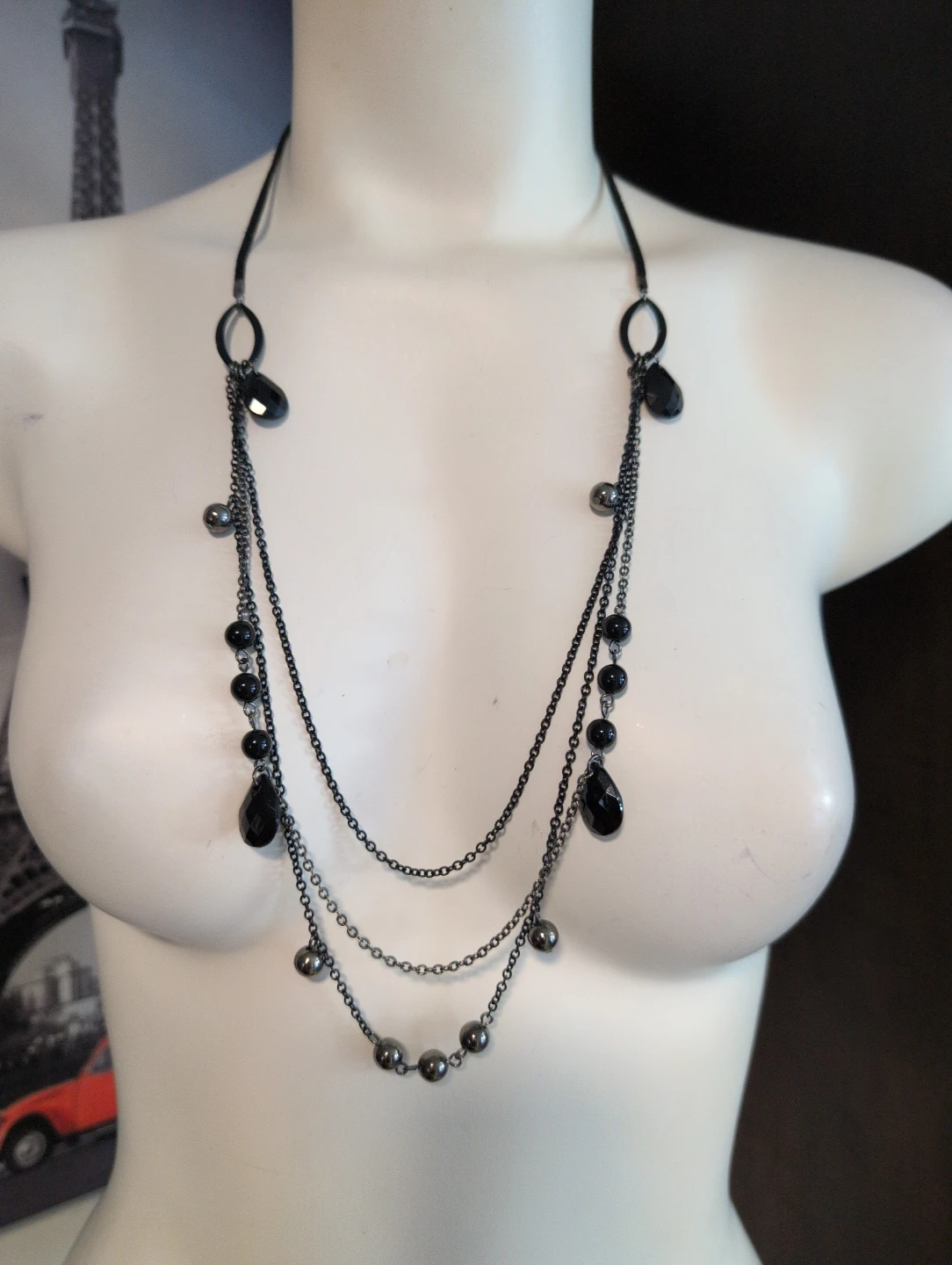 Black Layered Beaded Necklace