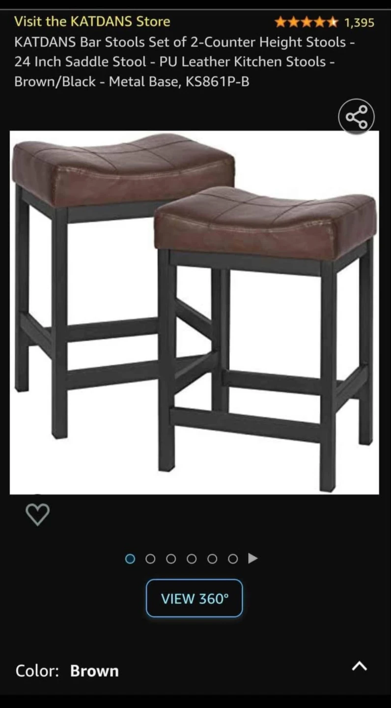 KATDANS Brown PU Leather Counter Height Bar Stools - Set of 2