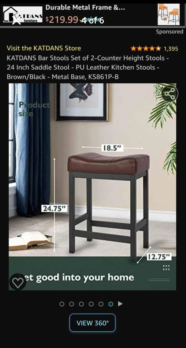 KATDANS Brown PU Leather Counter Height Bar Stools - Set of 2 - photo 2