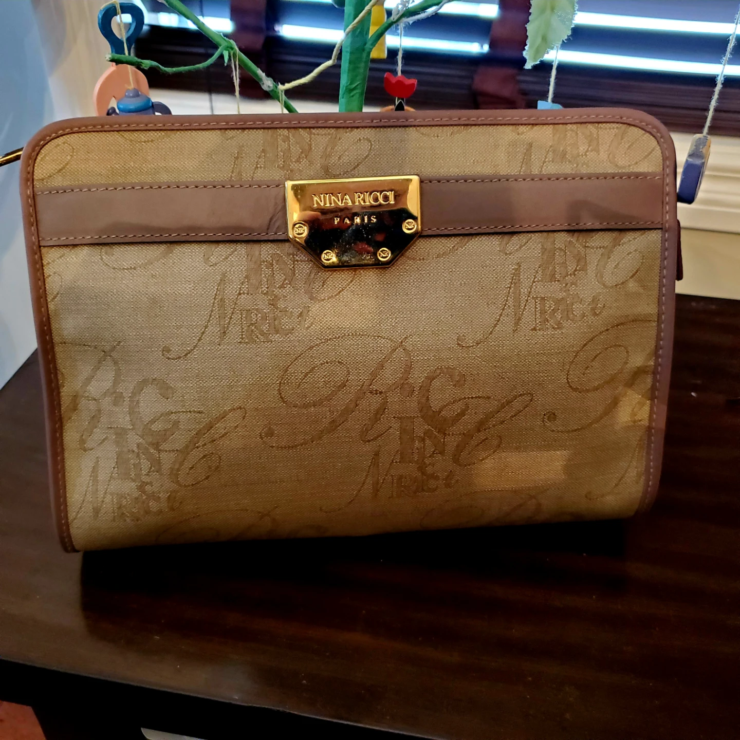 1980's Nina Ricci Paris Monogram Leather Clutch Bag
