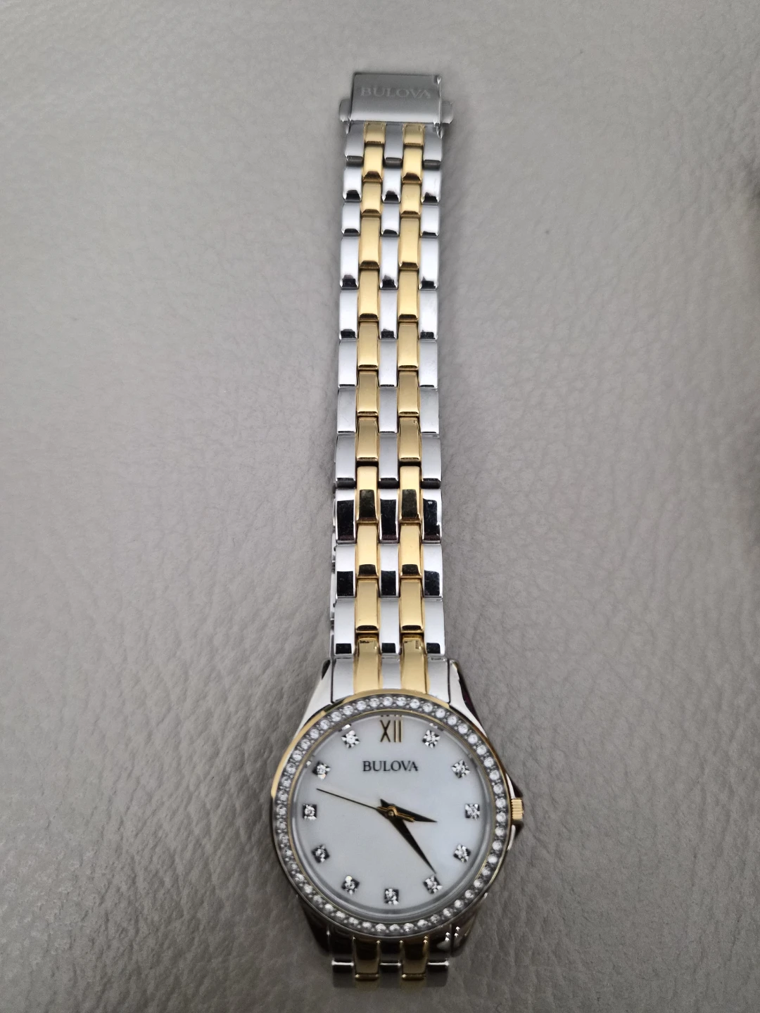 Bulova Two-Tone Watch with Crystal Bezel