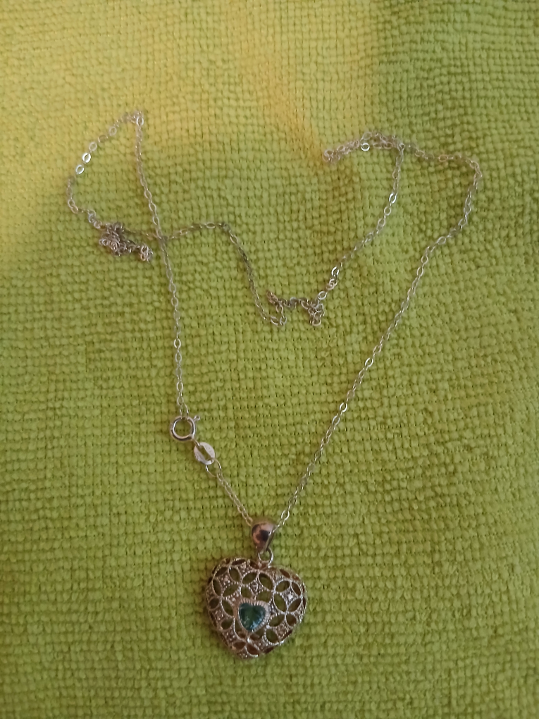 Vintage Silver Heart Pendant Necklace with Blue Stone