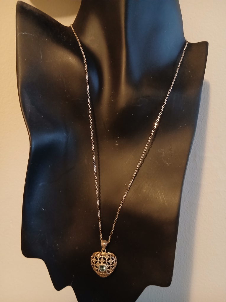 Vintage Silver Heart Pendant Necklace with Blue Stone - photo 2