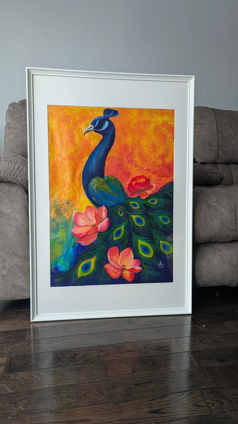 Framed Peacock Painting