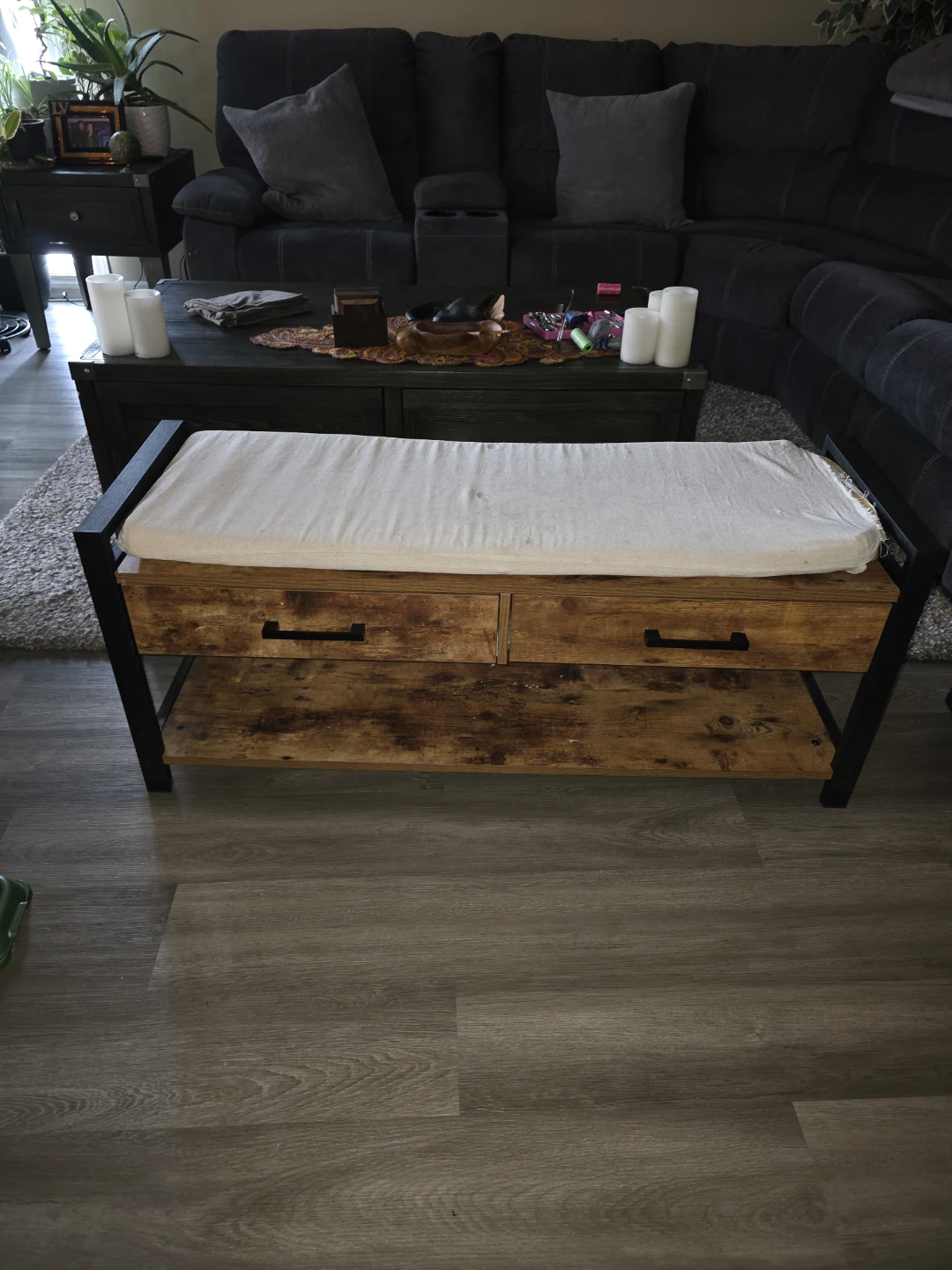 Rustic Entryway Bench with Storage Drawers