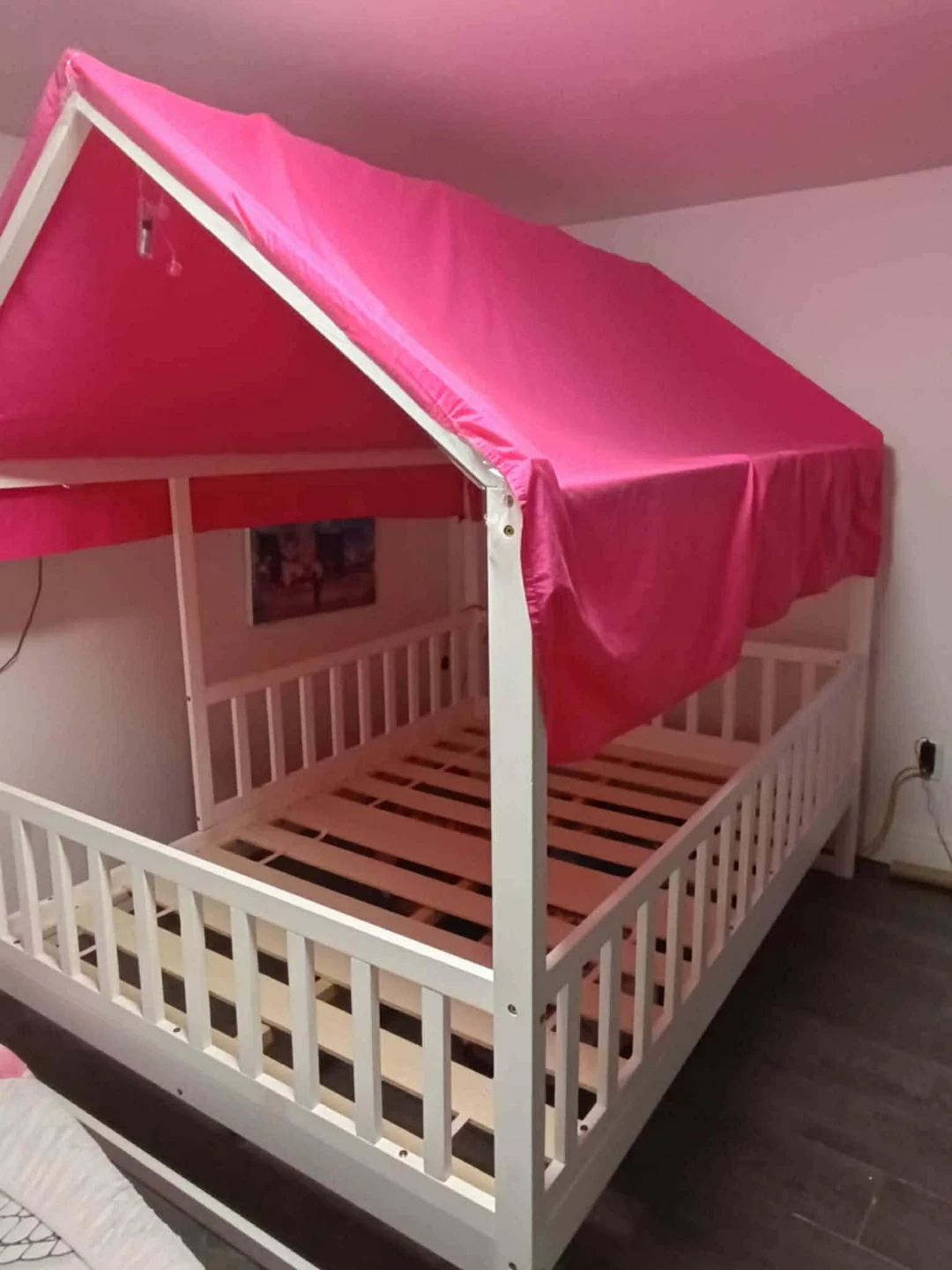 Kids House Bed Frame with Pink Canopy - photo 2