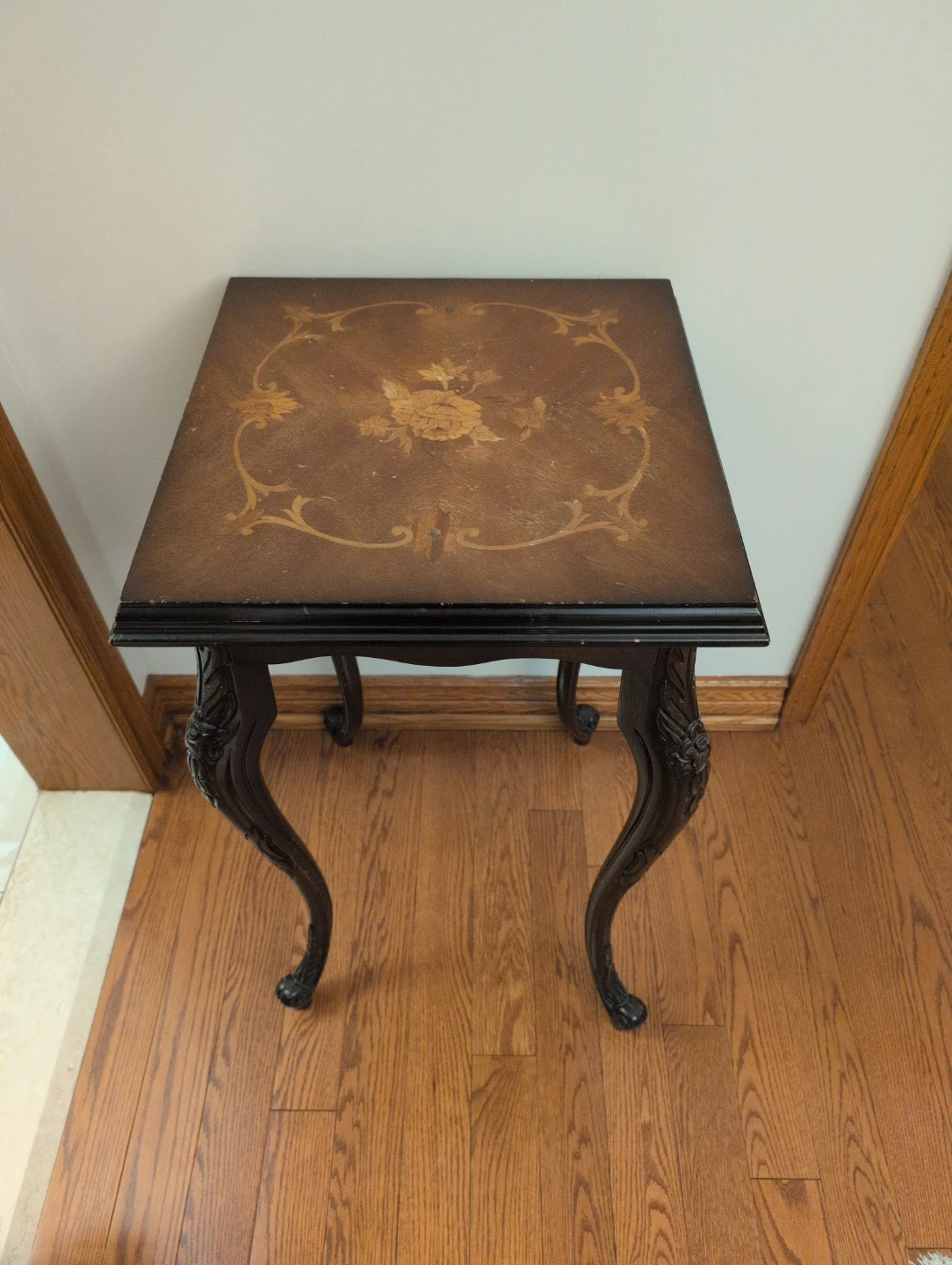 Must go! Moving!Vintage Marquetry Side Table with Floral Inlay
