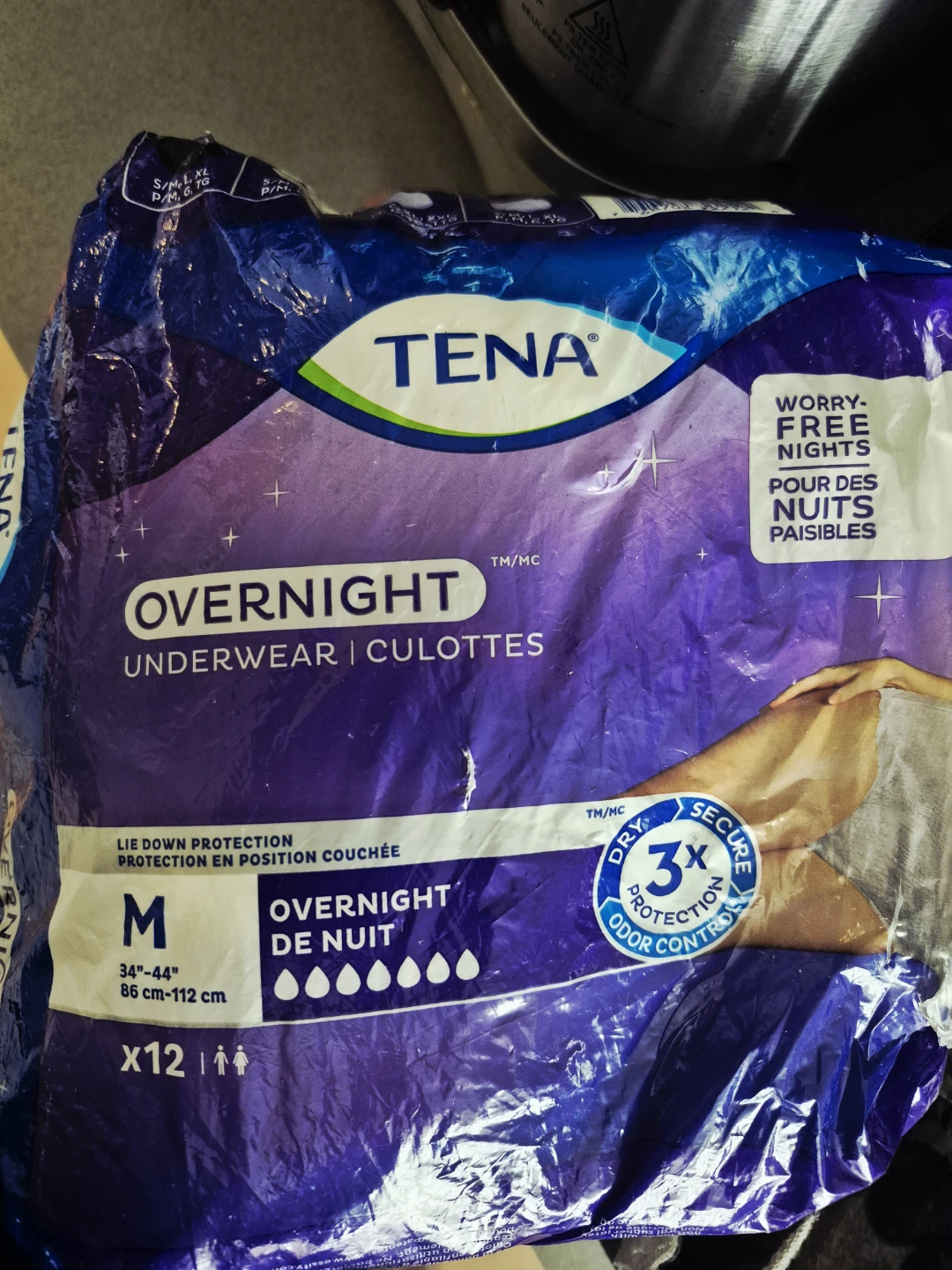Tena Overnight Underwear - Size M - 12 Pack