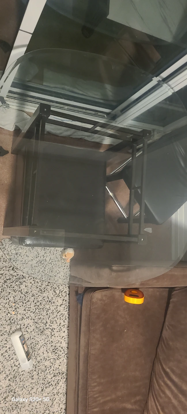 Glass Top Dining Table with Dark Metal Frame