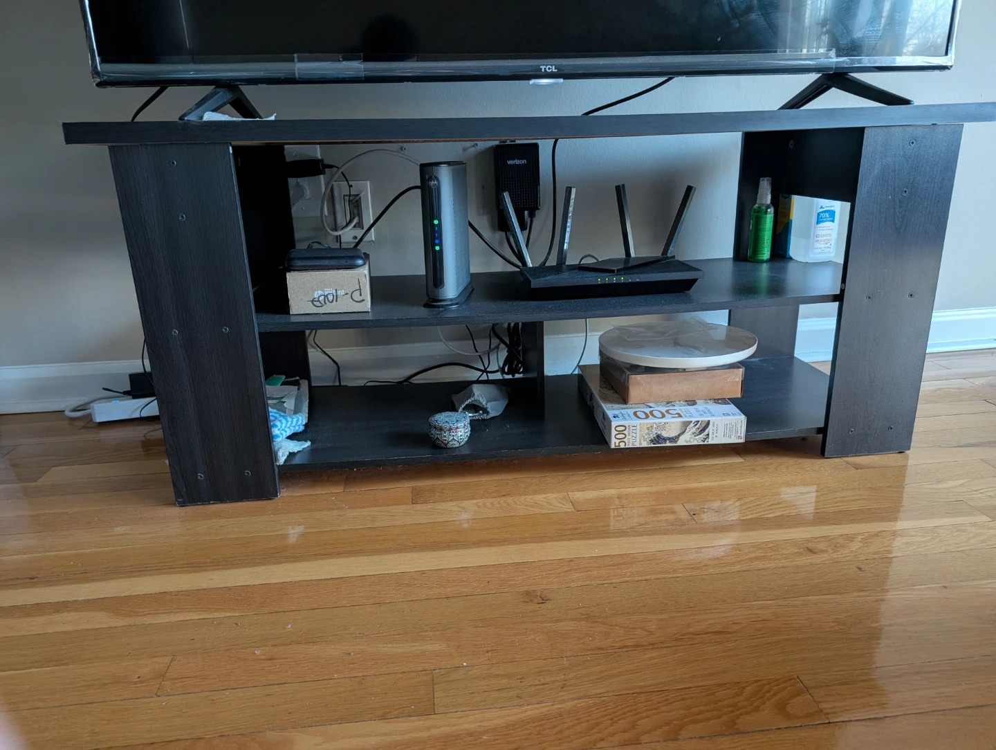 Dark Wood TV Stand with Shelves