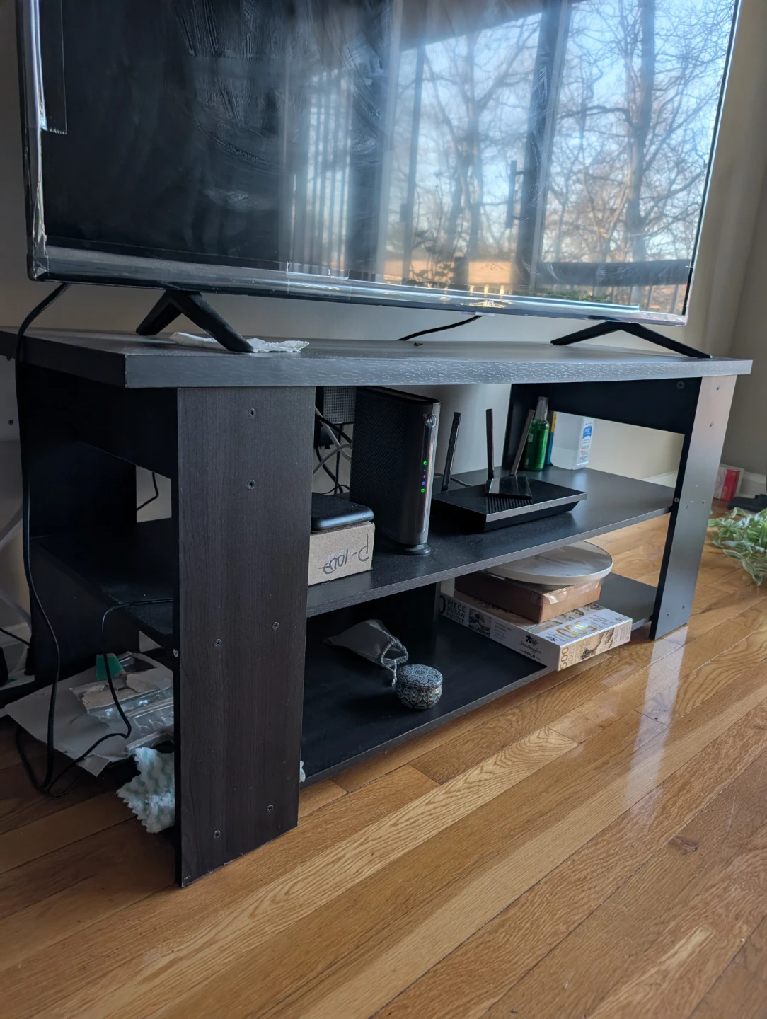 Dark Wood TV Stand with Shelves - photo 2