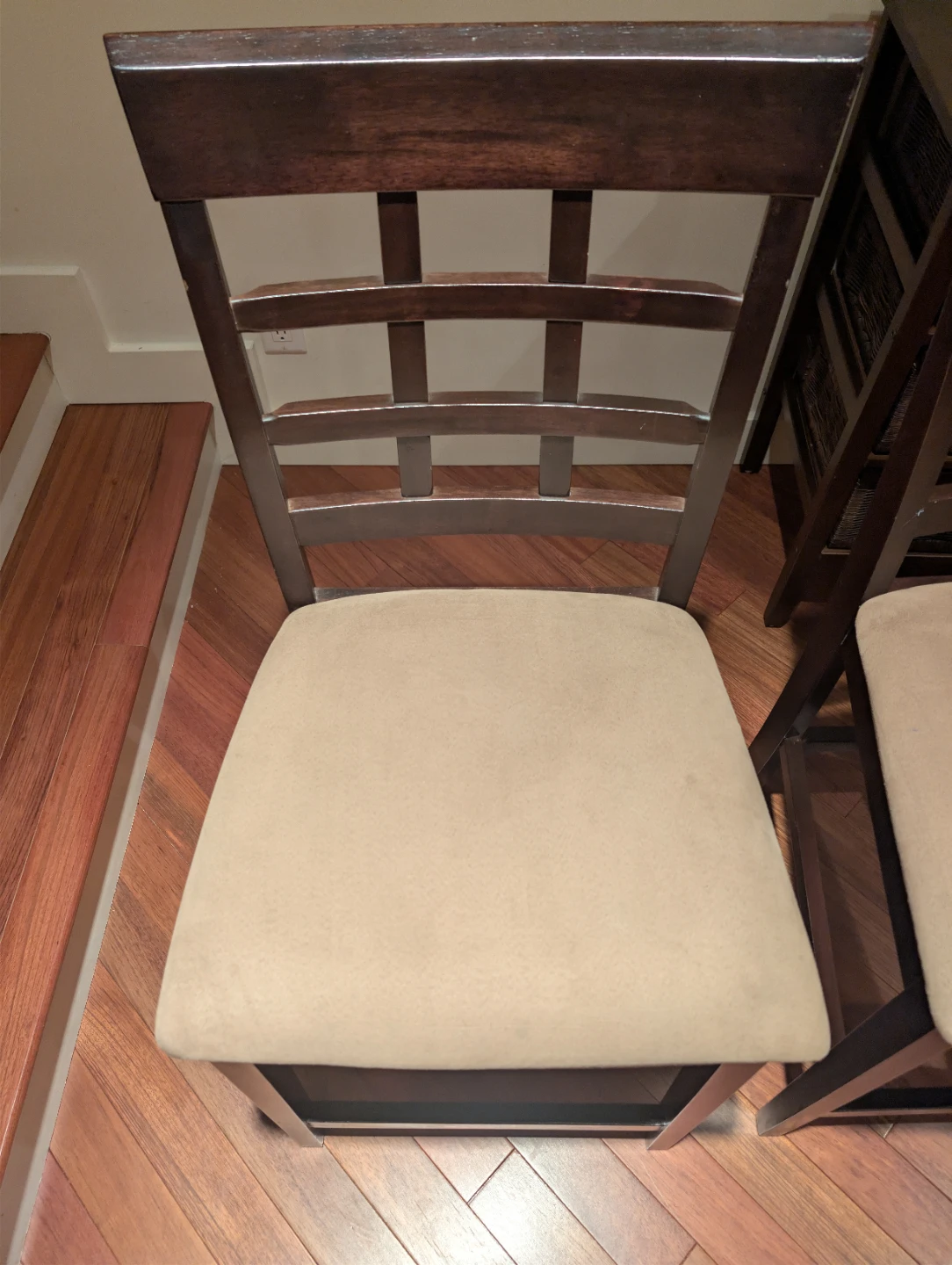 Wooden Counter Stools with Upholstered Seats (Set of 3)