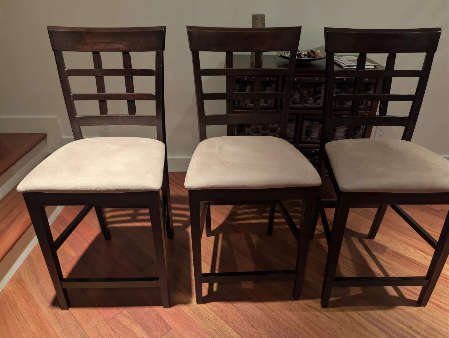 Wooden Counter Stools with Upholstered Seats (Set of 3) - photo 2